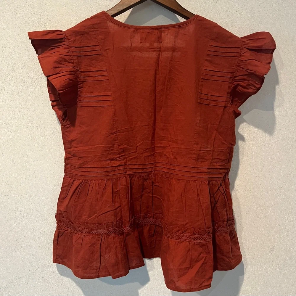 Bohme Ria Flutter Sleeve Boxy Layered Cotton Lightweight Blouse - Picture 9 of 10